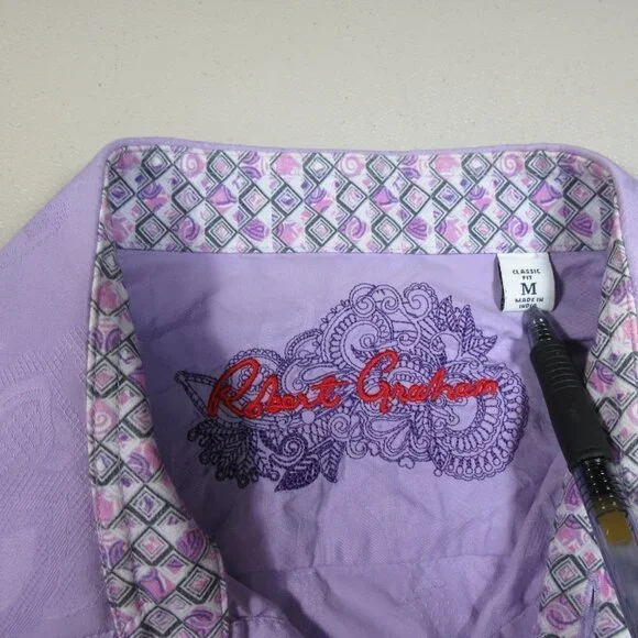 Robert Graham mens solid lavender floral print geometric flip cuff M EUC